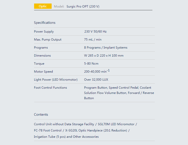 SDT-IS14  NSK Implant system Surgic Pro with optic